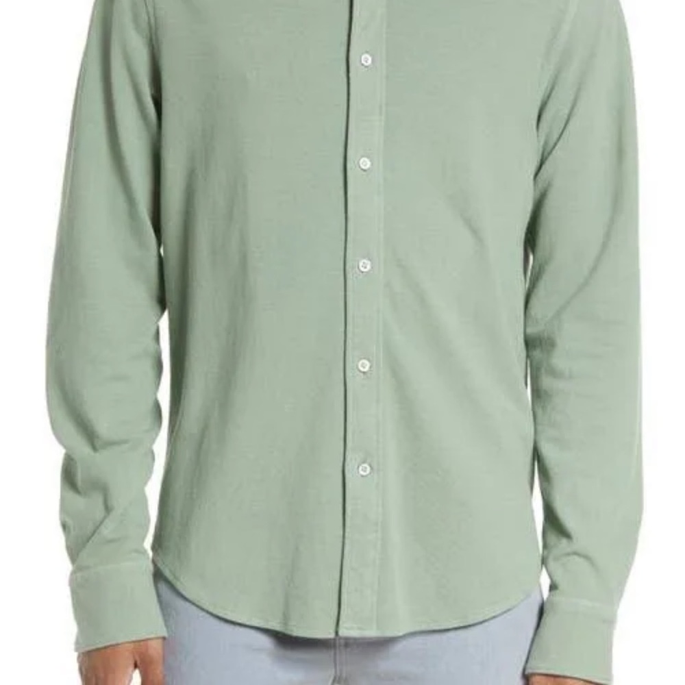 NWT Rag & Bone Pursuit 365 Long Sleeve Cotton Pique Button-Up Shirt in LeafGreen